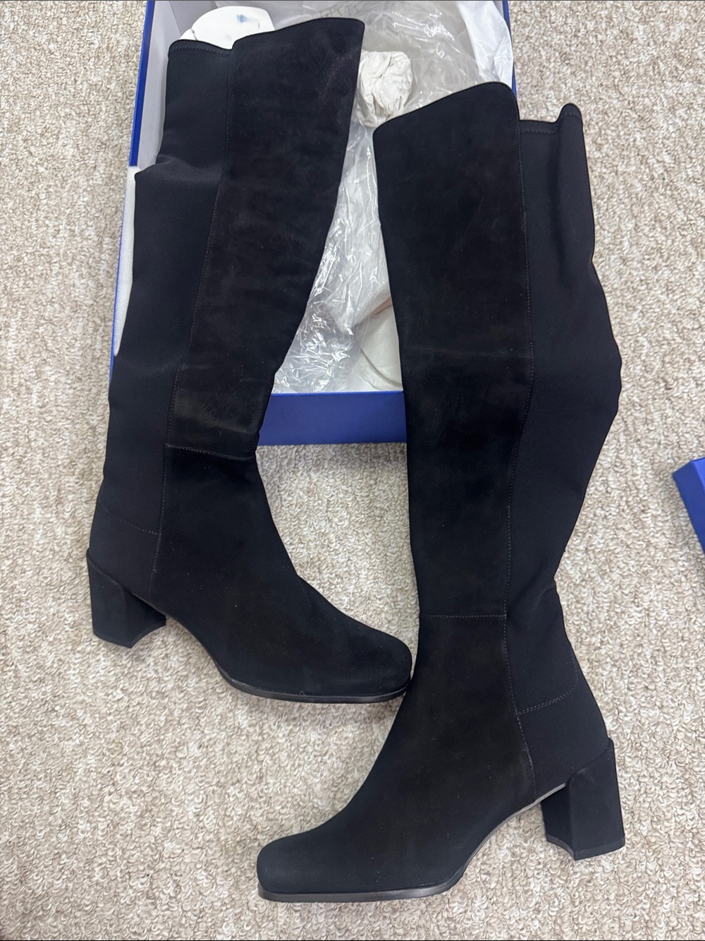 Stuart Weitzman Black Over-the-Knee Block Heel Boots 5050 Blcok